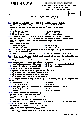 Đề kiểm tra môn Toán 12 - Mã đề thi 111